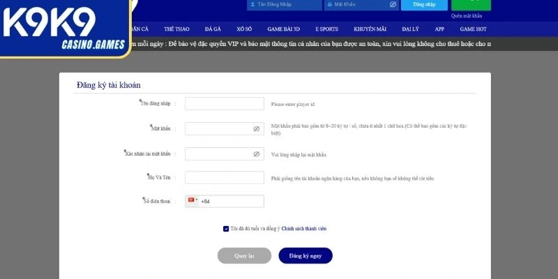 Truy cập web/ app nhà cái